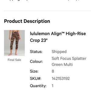 Lululemon leggings Size 8